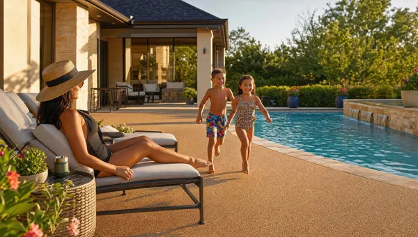 TPV rubber pool deck surfacing in a DFW backyard